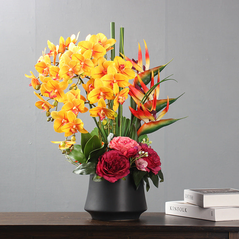 22.8 Inch Real Touch Phalaenopsis Orchid Floral Arrangement with Vase, Realistic Artificial Orchid Bouquet for Home Decor, Bulk Quantity
