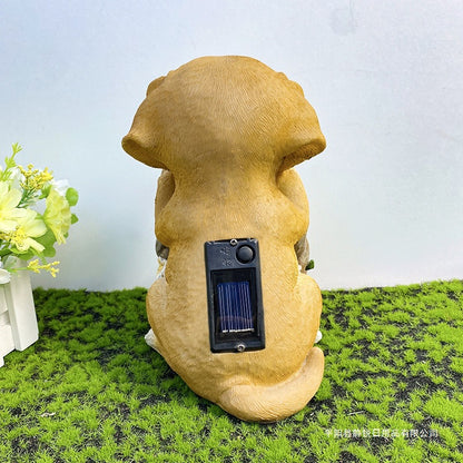 Solar Animal Garden Statues with LED Lights - Cat & Dog Outdoor Decor for Yard, Patio, Lawn