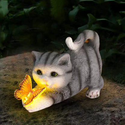 Solar Animal Garden Statues with LED Lights - Cat & Dog Outdoor Decor for Yard, Patio, Lawn