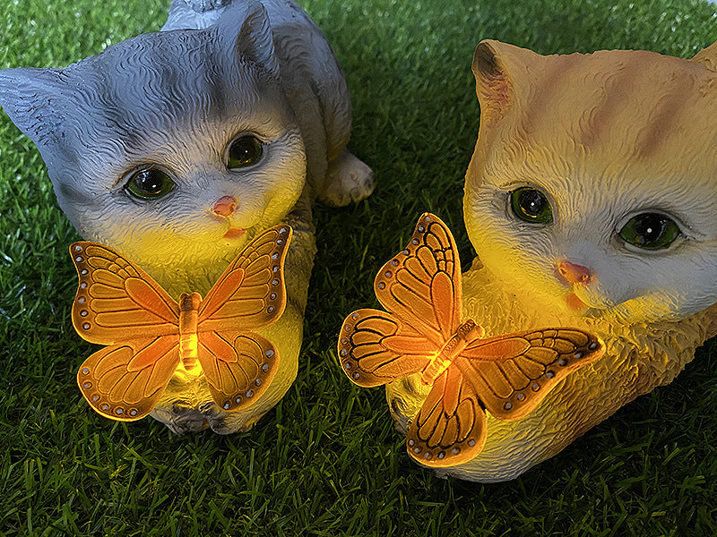 Solar Animal Garden Statues with LED Lights - Cat & Dog Outdoor Decor for Yard, Patio, Lawn