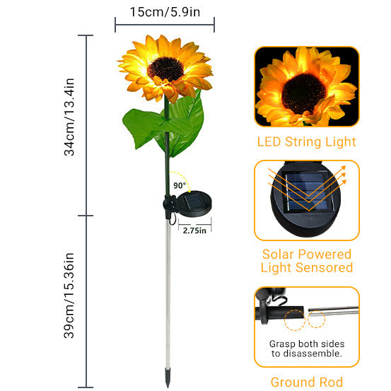 26 Inch Solar Sunflower Lights 10 Pcs Outdoor Garden Decoration Artificial Flowers