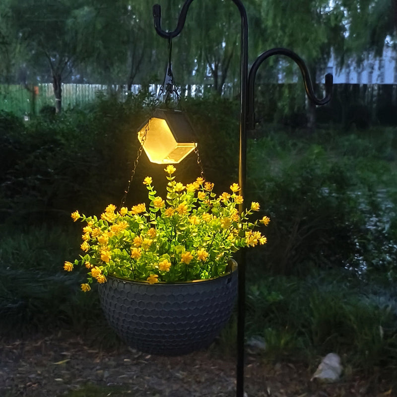 Artificial Hanging Flowers with Solar LED Lights and Basket, Bulk Set
