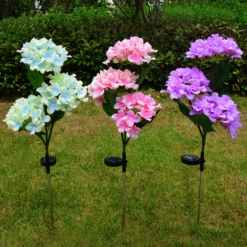 29 Inch Solar Outdoor Faux Hydrangea Flower with Bulb Lights, 1 Pc