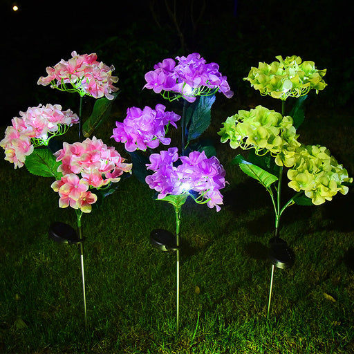 29 Inch Solar Outdoor Faux Hydrangea Flower with Bulb Lights, 1 Pc