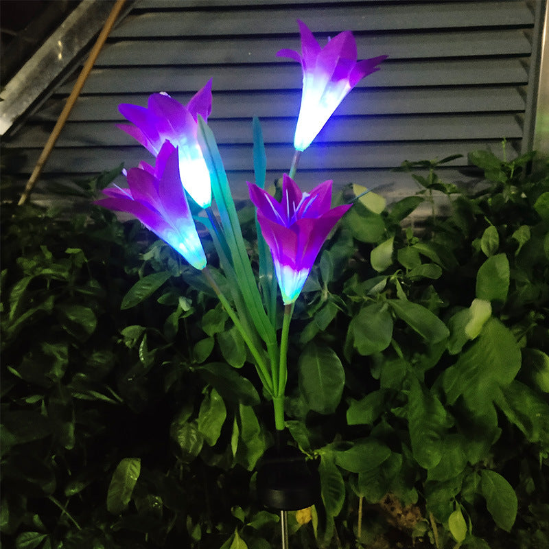 27 Inch Solar Outdoor Faux Lily Flower with Bulb Lights, 1 Pc Artificial
