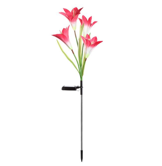 27 Inch Solar Outdoor Faux Lily Flower with Bulb Lights, 1 Pc Artificial
