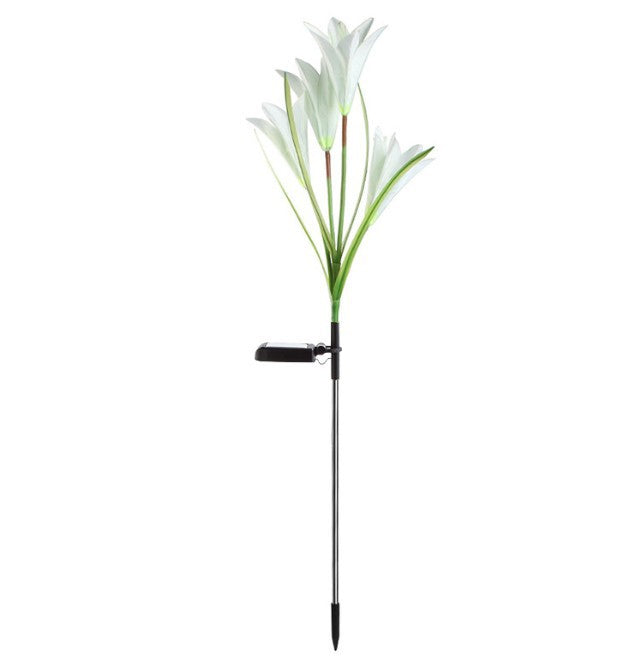 27 Inch Solar Outdoor Faux Lily Flower with Bulb Lights, 1 Pc Artificial