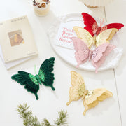 4 Pcs Glitter Velvet Butterfly Ornaments for Christmas Tree, DIY Wreath, Holiday Party Decor