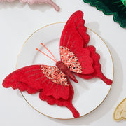 4 Pcs Glitter Velvet Butterfly Ornaments for Christmas Tree, DIY Wreath, Holiday Party Decor