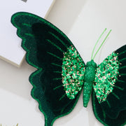 4 Pcs Glitter Velvet Butterfly Ornaments for Christmas Tree, DIY Wreath, Holiday Party Decor