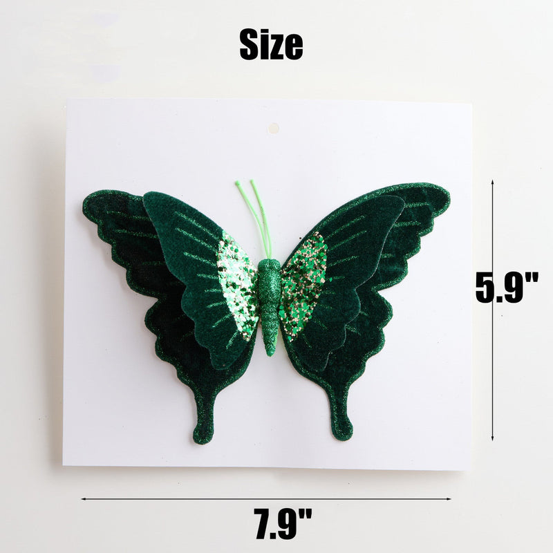 4 Pcs Glitter Velvet Butterfly Ornaments for Christmas Tree, DIY Wreath, Holiday Party Decor