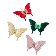 4 Pcs Glitter Velvet Butterfly Ornaments for Christmas Tree, DIY Wreath, Holiday Party Decor