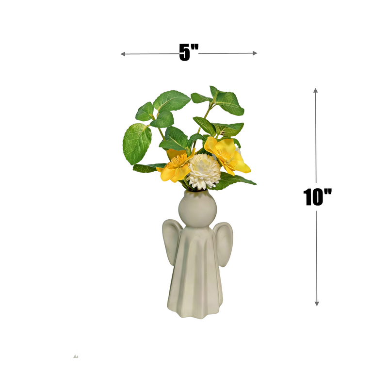 10 Inch Artificial Spring Flowers 10 Pcs in Angel Ceramic Vase Church Floral Decor