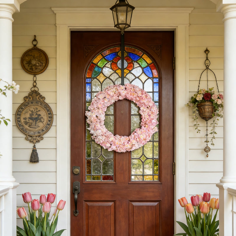 24 Inch Artificial Cherry Blossom Wreath Spring Flower Foldable Front Door Decor
