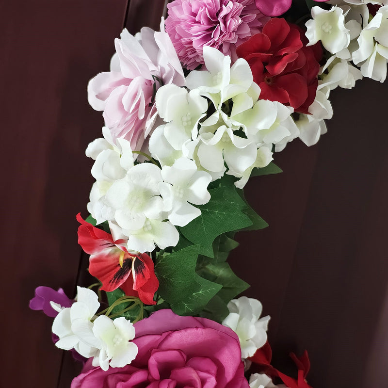24 Inch Artificial Mixed Flower Wreath with Roses, Impatiens, Chrysanthemums – Foldable Spring Decor