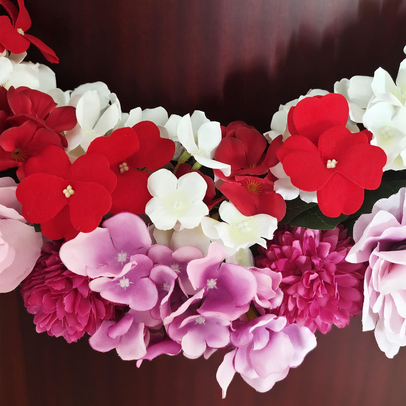 24 Inch Artificial Mixed Flower Wreath with Roses, Impatiens, Chrysanthemums – Foldable Spring Decor