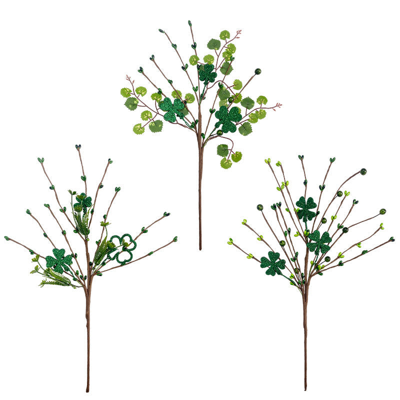 Artificial Clover Stems Picks 12 Inch 10 Pcs Green Silk Bulk for St. Patrick's Day Floral Arrangements DIY Crafts