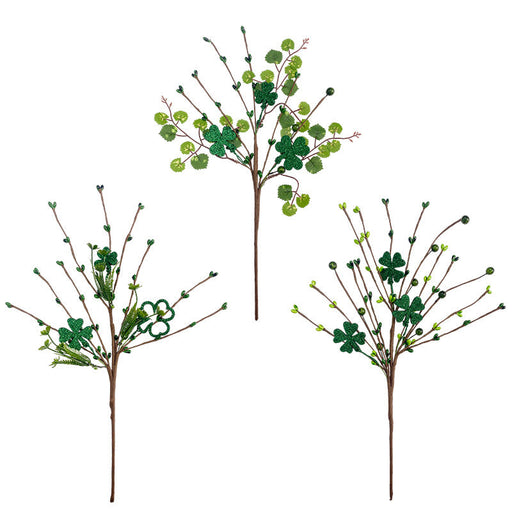 Artificial Clover Stems Picks 12 Inch 10 Pcs Green Silk Bulk for St. Patrick's Day Floral Arrangements DIY Crafts