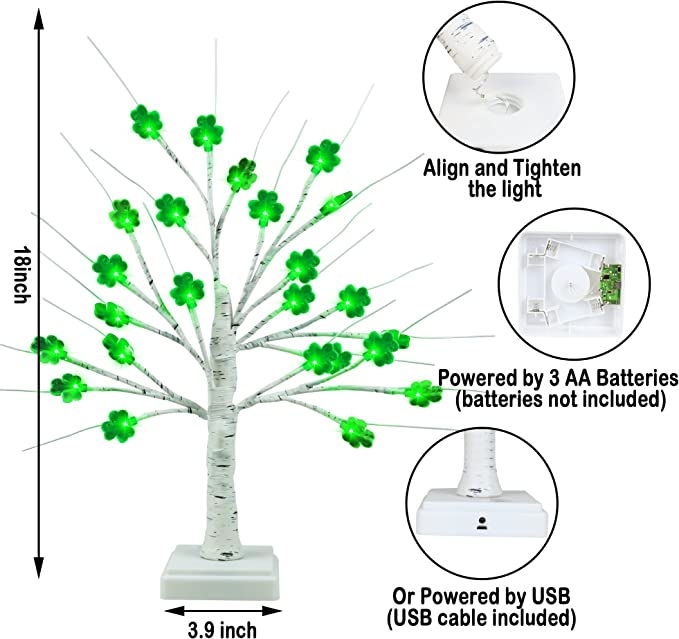 18 Inch Shamrock Tree Lights 10 Pcs Green St. Patrick's Day Decorations Artificial