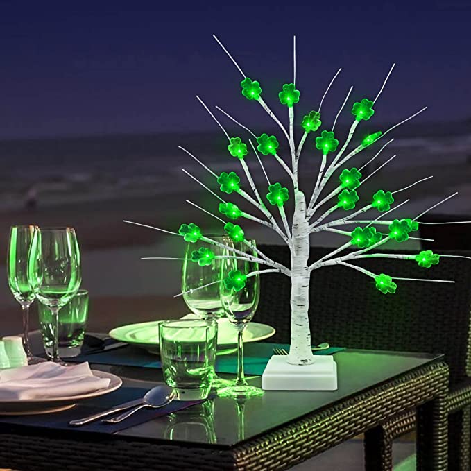 18 Inch Shamrock Tree Lights 10 Pcs Green St. Patrick's Day Decorations Artificial