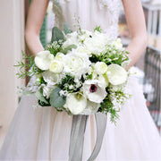 11 Inch Ivory and Green Artificial Bridal Bouquets, 10 Pcs Wedding Flower Arrangements Bulk