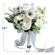 11 Inch Ivory and Green Artificial Bridal Bouquets, 10 Pcs Wedding Flower Arrangements Bulk