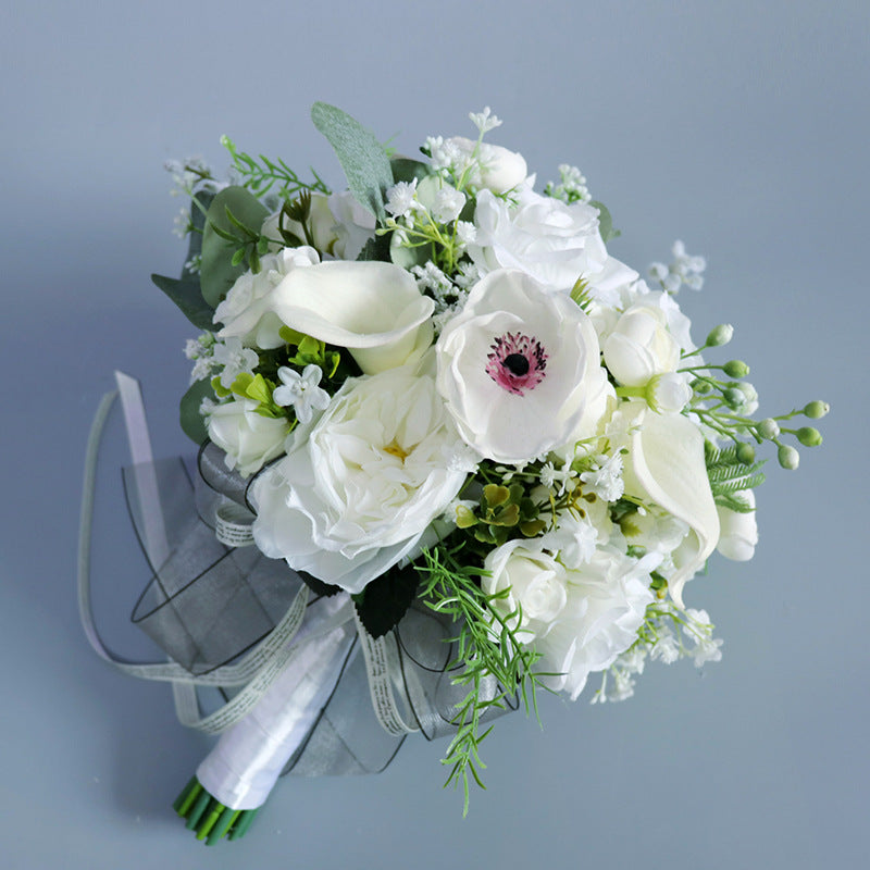 11 Inch Ivory and Green Artificial Bridal Bouquets, 10 Pcs Wedding Flower Arrangements Bulk