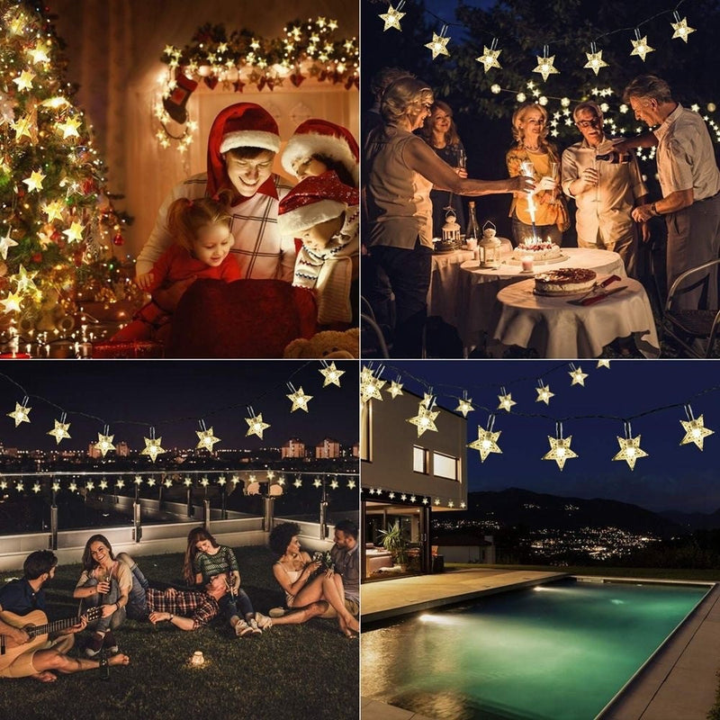 Colorful LED Star String Lights 10 Ft Solar Powered Outdoor Decorative Lights