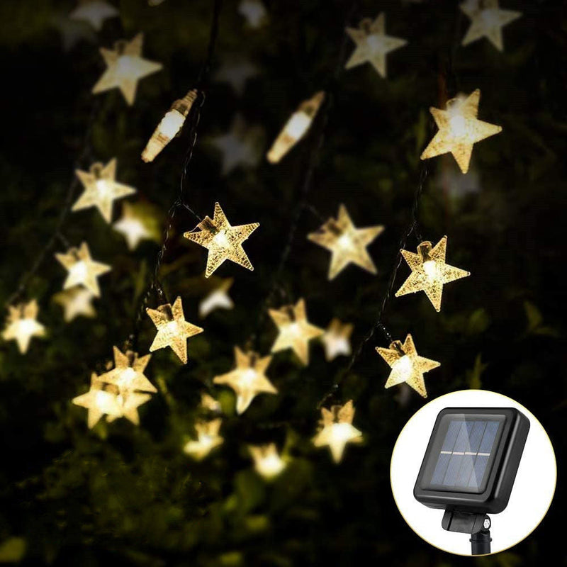 Colorful LED Star String Lights 10 Ft Solar Powered Outdoor Decorative Lights