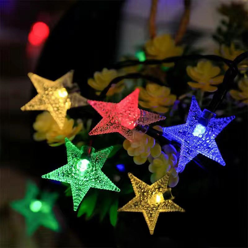 Colorful LED Star String Lights 10 Ft Solar Powered Outdoor Decorative Lights