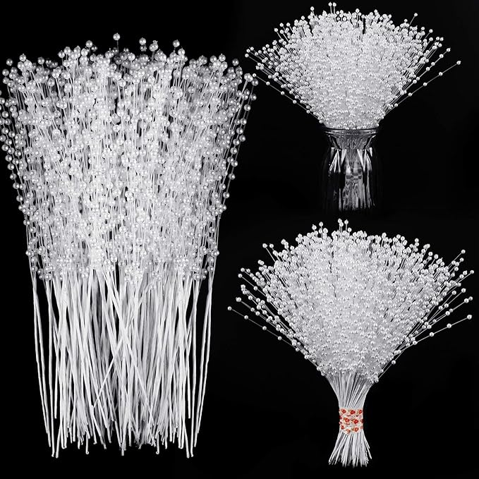 10 Pcs Artificial Pearl Stems 12 Inch Beaded Strand for Wedding Bridal Bouquet Crafts