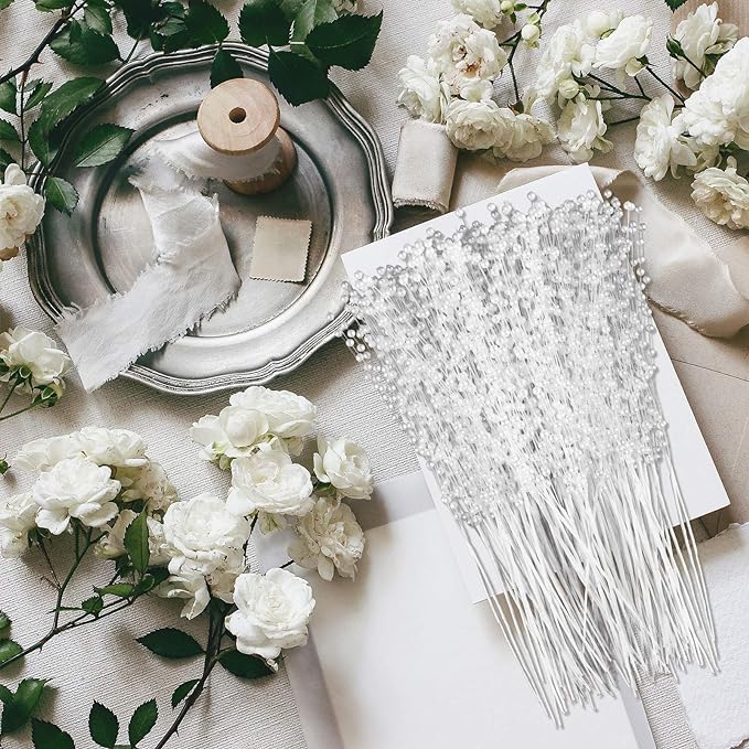 10 Pcs Artificial Pearl Stems 12 Inch Beaded Strand for Wedding Bridal Bouquet Crafts