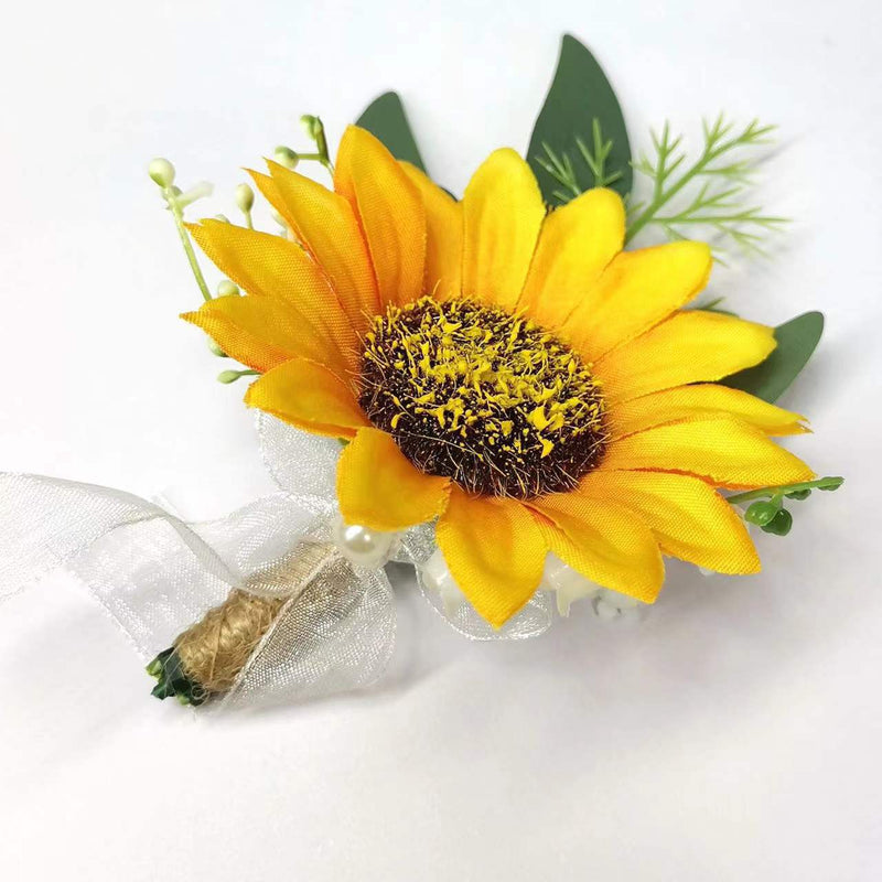 Handmade Sunflower Boutonniere 10 Pcs Wedding Party Artificial Flower Accessories