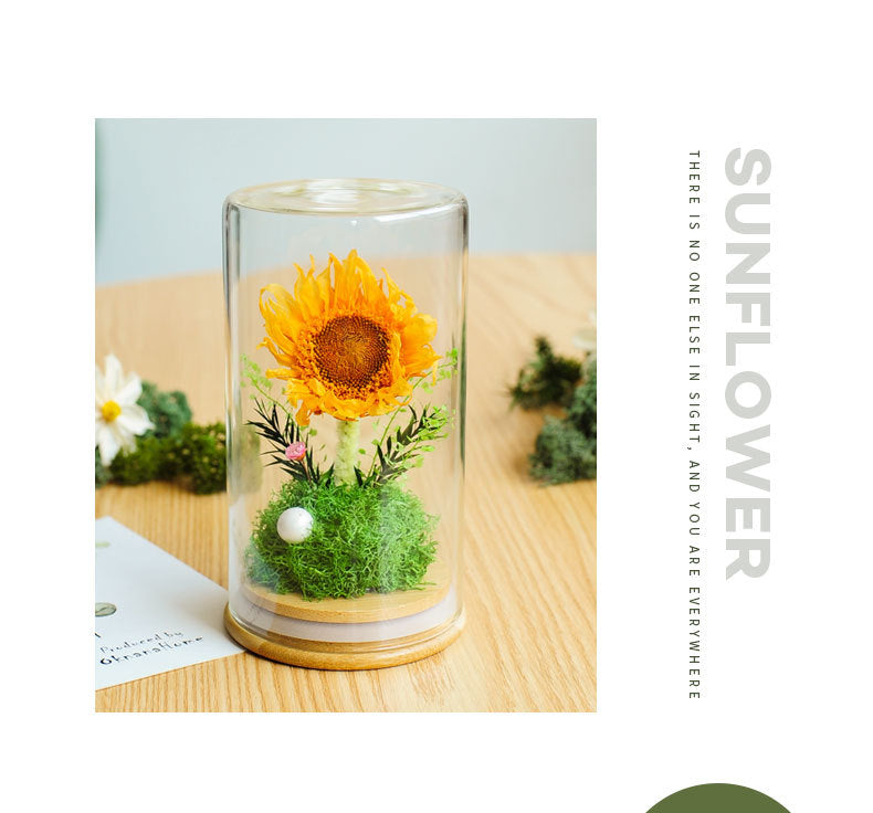 Preserved Artificial Flowers Ornament in Glass Dome Holiday Decoration Gift