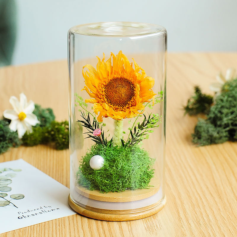 Preserved Artificial Flowers Ornament in Glass Dome Holiday Decoration Gift