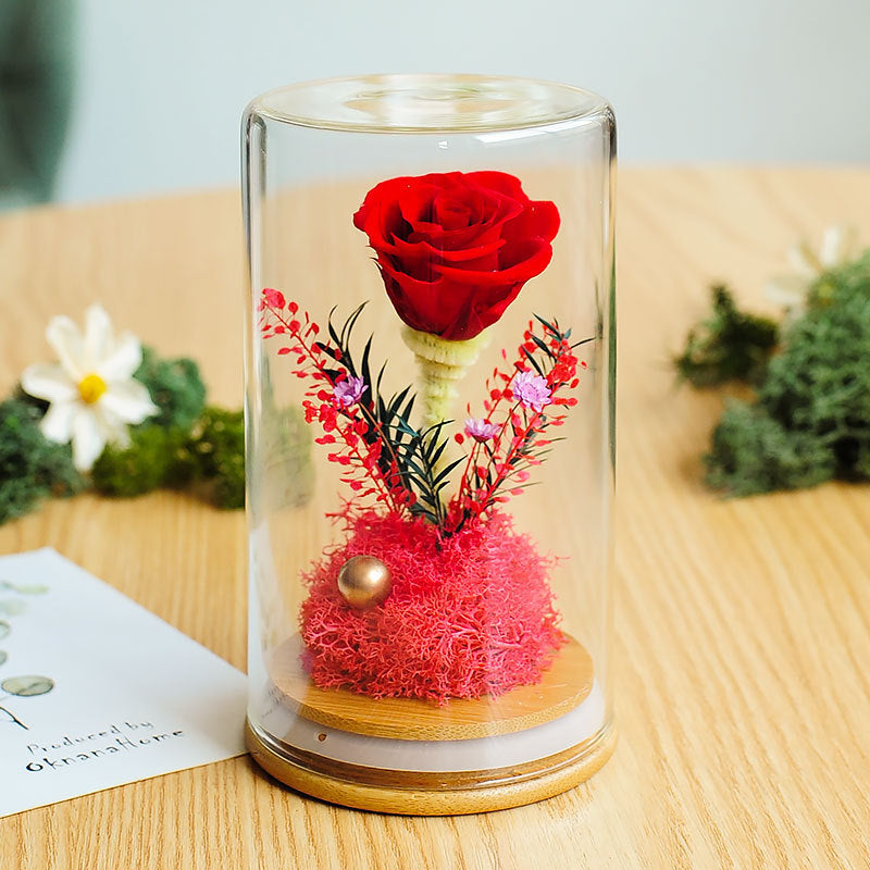 Preserved Artificial Flowers Ornament in Glass Dome Holiday Decoration Gift