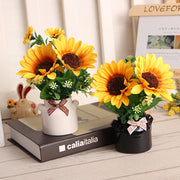 Sunflower Bouquet Artificial Flowers 12 Inch 10 Stems with Ceramic Vase Desktop Decor