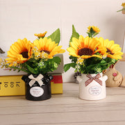 Sunflower Bouquet Artificial Flowers 12 Inch 10 Stems with Ceramic Vase Desktop Decor