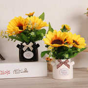 Sunflower Bouquet Artificial Flowers 12 Inch 10 Stems with Ceramic Vase Desktop Decor