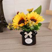 Sunflower Bouquet Artificial Flowers 12 Inch 10 Stems with Ceramic Vase Desktop Decor