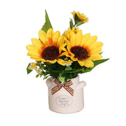 Sunflower Bouquet Artificial Flowers 12 Inch 10 Stems with Ceramic Vase Desktop Decor