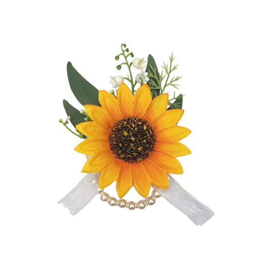Sunflower Wrist Corsage with Beads, Bulk Artificial Flower Accessory, Multiple Pieces