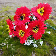 Artificial Mum Bush Bouquet 10 Pcs 12 Inch Bulk Cemetery Flowers in Vase for Graves Memorials