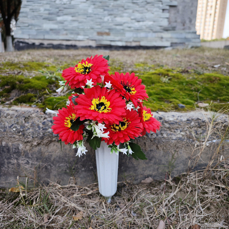 Artificial Mum Bush Bouquet 10 Pcs 12 Inch Bulk Cemetery Flowers in Vase for Graves Memorials