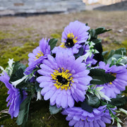Artificial Mum Bush Bouquet 10 Pcs 12 Inch Bulk Cemetery Flowers in Vase for Graves Memorials