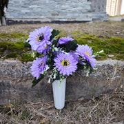 Artificial Mum Bush Bouquet 10 Pcs 12 Inch Bulk Cemetery Flowers in Vase for Graves Memorials