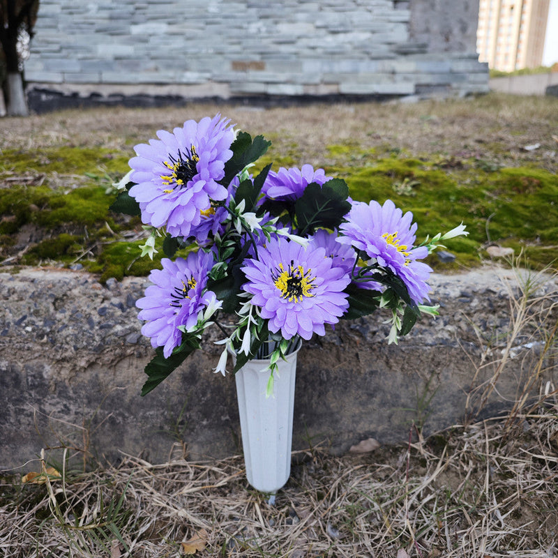 Artificial Mum Bush Bouquet 10 Pcs 12 Inch Bulk Cemetery Flowers in Vase for Graves Memorials