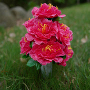 Bulk Artificial Peony Bush Flowers 12 Inch Large Bouquet for Cemetery Graves Memorial Arrangements