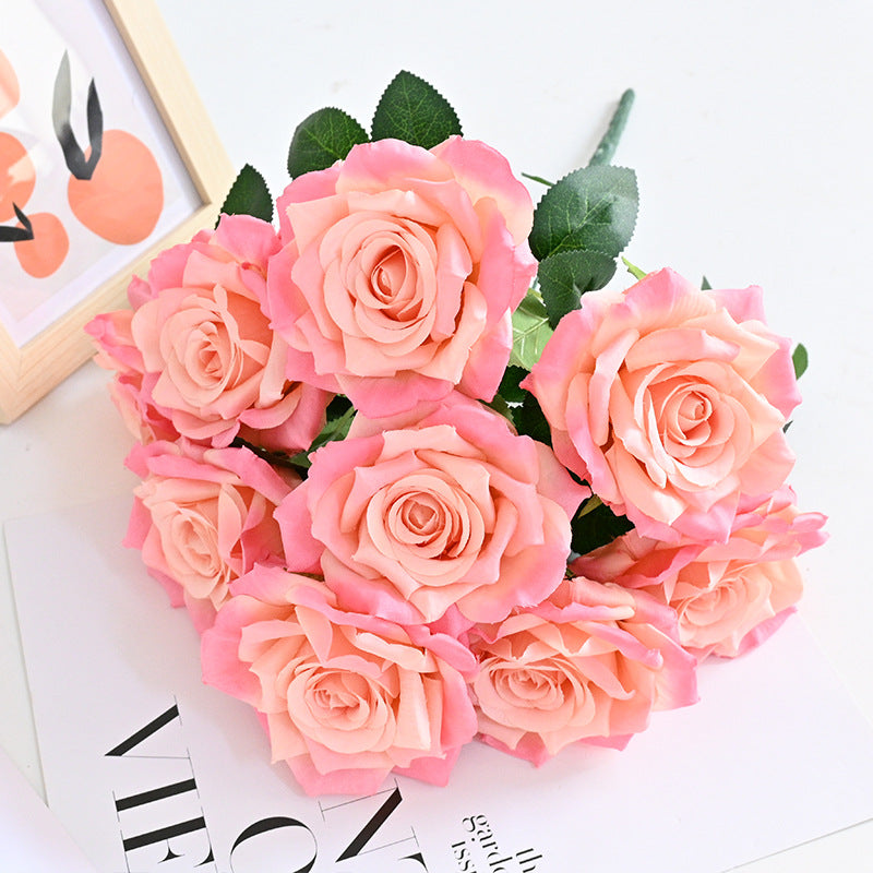 20 Colors Tea Rose Bush Bouquet Artificial Silk Flowers Bulk Wholesale 20 Pcs