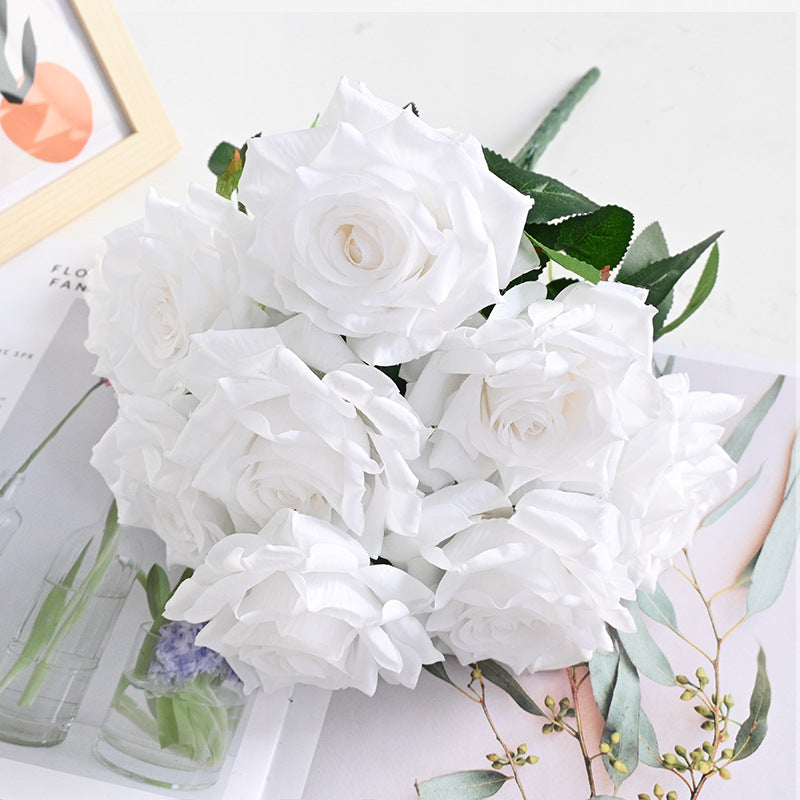 20 Colors Tea Rose Bush Bouquet Artificial Silk Flowers Bulk Wholesale 20 Pcs